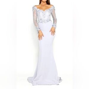 Portia and Scarlett Lavender Long Sleeve Mermaid Gown